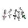 F136 Titanium Ear Nail Pingente de Cruz Cilíndrica com Zircão 5A G23 Liga de Titânio Corpo Humano Punção Jóias Orelha Osso Prego
