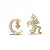 Pendientes Simples de Temperamento Estilo Coreano Europeo y Americano Estudiante Estilo Occidental Joyería para Orejas de Viajero Pendientes Asimétricos de Luna y Unicornio