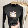 Camiseta de manga larga con cuello semi-alto, de forro polar de doble cara para otoño e invierno, cepillada para abrigar, perfecta como capa interior, linda para niñas pequeñas