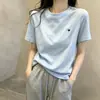190g Algodão Macio para Água 95% Algodão 5% Elastano Bordado de Coração Azul Camiseta de Manga Curta para Mulheres, Novo Estilo de Verão Blusa Solta