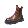 Botines Chelsea de suela gruesa con estampado de cocodrilo, talla grande transfronteriza, estilo británico moderno, botines cortos de poner, botines altos de cuero