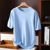 Camisa Básica Masculina de Tricô de Manga Curta Fina, Gola Redonda, Tamanho Grande, Manga Meia-Manga, Cor Sólida, Top Colete Solto