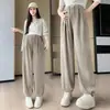 Pantalones de pierna ancha de maternidad para primavera, otoño e invierno, con hebilla de nariz de cerdo, soporte abdominal casual, forro polar, engrosados, pantalones largos para usar en invierno