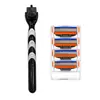 Aparelho de barbear manual masculino em estoque com lâminas de três camadas, cabeça de lâmina de aço inoxidável multicamada, modelo bicolor laranja e azul