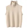 Suéter de malha sem mangas e gola alta casual de cashmere em estilo minimalista para mulheres, colete versátil para sobreposição, suéter simples
