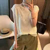 Camiseta de Punto Elegante Estilo Francés con Pedrería y Seda de Hielo de Manga Corta para Mujer, Nuevo Modelo Verano 2026, Top de Alta Gama Ajustado y Estiloso