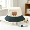 Novo Chapéu de Pescador Color Block de Urso para Crianças Primavera e Verão para Meninos e Meninas, Chapéu Bucket Fofo com Proteção Solar, Chapéu de Aba Larga Estilo Coreano
