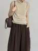 Colete Tricot Oufan Feminino Slim com Gola Franzida, Outono Estilo Coreano Casual Sem Mangas 11445