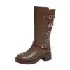 Botas de Moda con Hebilla Retro 2025 Principios de Otoño Nuevas Botas de Motociclista de Cuero Suave con Suela Gruesa Botas Elevadoras de Cuero Genuino para Mujer