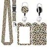 Porta credencial retráctil clásico con insignia en relieve tridimensional, porta credencial colorido de aleación de zinc, juego de insignias con cremallera de estampado de leopardo