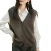 Nuevo chaleco cárdigan de punto de cachemira y lana para otoño e invierno con cuello, top sin mangas forrado de polar