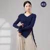 Conjunto de práctica de danza moderna para mujer, top de manga larga irregular con paneles de malla en la parte delantera y trasera, ropa de entrenamiento corporal diario para estudiantes de danza