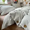 Conjunto de Quatro Peças Estilo Japonês de Algodão Puro Algodão Lavado Lençol de Cama Listrado e Capa de Edredom, Conjunto de Roupa de Cama Simples e Minimalista para Casa de Temporada