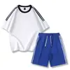 Traje de Tres Rayas para Hombre, Nuevo Estilo de Verano, Camiseta Suelta de Manga Corta, Pantalones de Cinco Cuartos, Conjunto de Dos Piezas, Traje Deportivo y de Ocio para Parejas