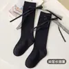 Meias Longas de Algodão Sem Costura para Meninas - Primavera e Outono - Classe A - Soltas com Laço - Meias Altas até a Panturrilha