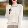 Otoño Invierno 2026 Nuevo Suéter de Punto para Mujer Cuello Redondo Hebilla de Pedrería Suéter Tipo Cárdigan Falso Capa Base para Mujer