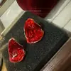 Encantador~Aretes de Clip con Esmalte Rojo Goteado, Pendientes Grandes Retro de Alta Gama, Pendientes de Lujo Accesible Estilo Hong Kong Moderno, Pendientes Franceses