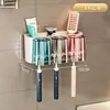 Portacepillos de dientes, Estante de almacenamiento sin taladro para cepillos de dientes eléctricos y vasos de enjuague bucal, Set multifuncional de cepillos de dientes para montar en la pared del baño