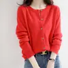 Cárdigan de Punto con Cuello Redondo Suéter Abrigo para Mujer Principios de Primavera Principios de Otoño Invierno Estilo Nuevo Manga Larga Holgado Estilo Coreano Lana Ropa Corta