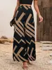 Pantalones Anchos Estampado de Hojas de Planta Bloques de Color Bohemio de Amazon Cintura Alta Adelgazantes Caída Suelta Ropa de Trabajo Pantalones de Playa