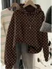 Sudadera corta con capucha para mujer, estilo coreano, corte holgado, estampado de lunares y cerezas, casual, nuevo top de moda otoño e invierno