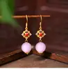 Nuevos Pendientes de Cristal Kunzita Natural Estilo Chino Antiguo Flor de Hilo de Oro Accesorios de Vestido Antiguo Estilo Palacio Cheongsam Falda Cara de Caballo