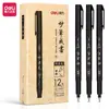 Deli 75515 Pluma de Caligrafía Pluma de Punta Suave para Caracteres Medianos y Grandes, Pincel Estilo Pluma Fuente con Punta Suave para Contornear, Recargable con Tinta, Set