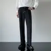 Estilo Ligeiramente Maduro Calça Casual de Seda Gelada Fina Fluida Calça de Terno Pequena Masculina Verão Solta de Perna Reta Cordão Não Amassa Calça Longa Tendência