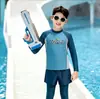 Traje de Baño Infantil Conjunto de Dos Piezas para Niños Manga Larga Pantalón Largo Protección Solar Bloqueo de Color para Niños Mayores Vacaciones Verano Traje de Baño Infantil