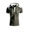Camisa Polo con capucha para hombre de talla europea transfronteriza 2026, camiseta deportiva de manga corta con gofre y retazos, secado rápido y transpirable
