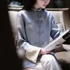Nueva Camisa Azul Estilo Chino para Mujer 2026 Nuevo Otoño e Invierno Cuello Alto Moda Estilo Chino Estilo Antiguo Top de Manga Larga