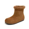 Altura Interior 3.5cm Botas de Nieve Cálidas Forradas de Felpa para Mujer 2025 Invierno Nuevos Planos Botines Cortos Retro Versátiles Zapatos de Algodón