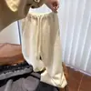 Pantalones casuales blancos, suaves y esponjosos, de pierna ancha para mujer, holgados y con caída, adecuados para otoño e invierno, joggers de pierna recta con textura similar a una toalla