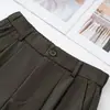 Pantalones de pierna ancha con bufanda corta color verde militar para mujer, Otoño temprano 2026, nuevos, de cintura alta, adelgazantes, fluidos, de moda, casual, de pierna recta