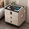 Mesita de noche con cerradura de contraseña, mesita de noche inteligente, madera maciza, uso doméstico, lujo ligero, diseño minimalista, inalámbrica, mesita de noche multifuncional