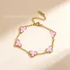 Pulseira Cruzada Simples de Trevo de Quatro Folhas Dupla Face Ouro 18K Não Desbota Joia de Moda Versátil Feminina Pulseira de Trevo da Sorte Venda por Atacado