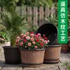 Nuevo producto transfronterizo: Maceta de madera tipo barril de vino, plástico engrosado y duradero, adecuada para balcón, uso interior y exterior, maceta grande de resina para cultivo en tierra