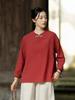 26 Otoño Nuevo Original Moda Algodón y Lino Suéter Top Cosido Estilo Retro República de China Cuello Alto Abotonado Vestido Camisa de Té