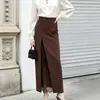 Falda de traje de corte recto con encaje para otoño e invierno, ropa de trabajo para mujer, estilo retro francés, falda midi marrón de cintura alta, calidad de exportación, ropa de mujer de alta gama
