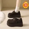 Aumentadores de Altura Otoño Invierno 2026 Mocasines sin Cordones Zapatos de Algodón Suela Gruesa de Peluche Zapatos Casuales para Mujer Retro Nuevo