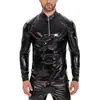 Produtos Transfronteiriços Masculino Couro PU Brilhante Espelhado Manga Longa Casual Jaqueta de Couro Slim Zíper Gola Alta Camiseta Sem Odor