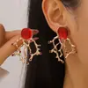 Pendientes Collar de Personalidad Exagerada Irregular Textura Coral Rojo Aleación con Esmalte Pendientes Transfronterizos Europeos y Americanos para Mujer