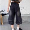 Shorts Jeans Cropped de Novo Estilo Americano de Rua para Mulheres, Desgastados Soltos de Perna Larga Emagrecedores Versáteis Calças Retas de Comprimento Médio