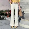 Jeans acampanados de cintura alta de mezclilla elástica en cuatro direcciones hechos a medida para mujer, nuevo estilo primavera/otoño, adelgazantes, elásticos, corte ajustado, azul vintage