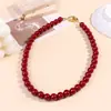 Collar de Cadena de Ágata Roja Natural para Mujer, Versátil, Gama Alta, Lujo Ligero, Elegante, Accesorio de Cadena Larga para Suéter de Otoño e Invierno