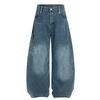 Jeans Retrô Americano Lavado Desgastado para Mulheres Verão Novo Solto Casual Cimitarra Bordado Calças de Perna Larga Comprimento Total