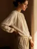Moda Feminina Transfronteiriça Elegante Estilo Francês Nicho Gola Redonda Franzido Cor Sólida Blusa Solta e Relaxada com Manga Lanterna