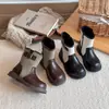 Botas Martin de Bloques de Color para Niñas Otoño 2026 Botas de Cuero Estilo Británico Retro de Media Pantorrilla Botines con Cremallera Lateral para Bebé
