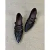Zapatos de Salón Bajos con Punta Aguda y Tacón Grueso Estilo Retro Coreano para Mujer 2026 Temperamento de Moda Nuevo Estilo Hebilla Única Mary Jane Tacones Altos