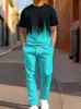 Nuevo conjunto de dos piezas para hombre de comercio exterior transfronterizo, camiseta deportiva casual de manga corta para verano y otoño + pantalones deportivos largos